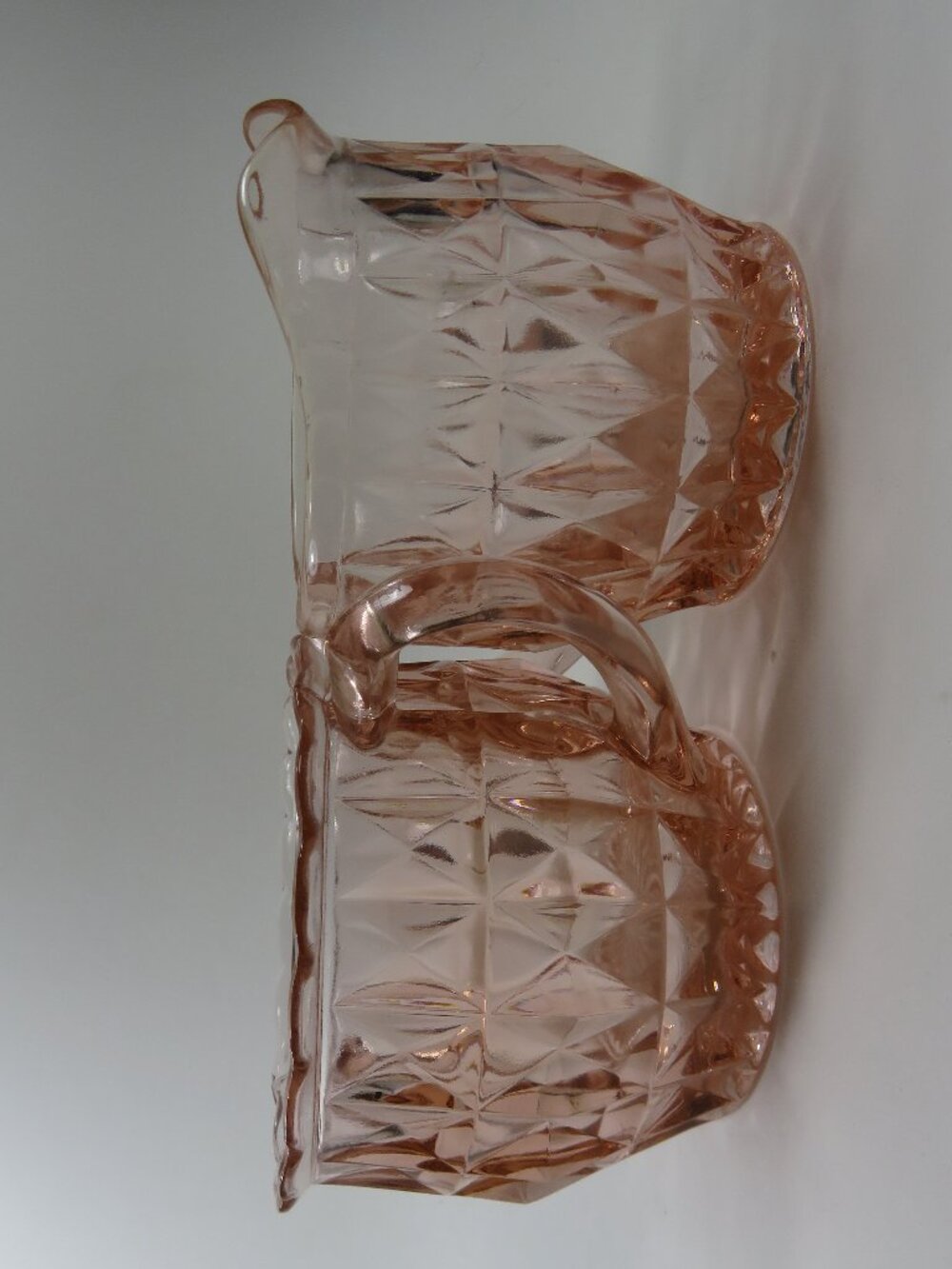 Vintage Pink Diamond Depression Glass Cream & Sugar Set Jeanette Windsor